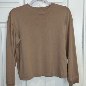 Madewell Oversized Crop Top Long Sleeve in Coffee Size XS